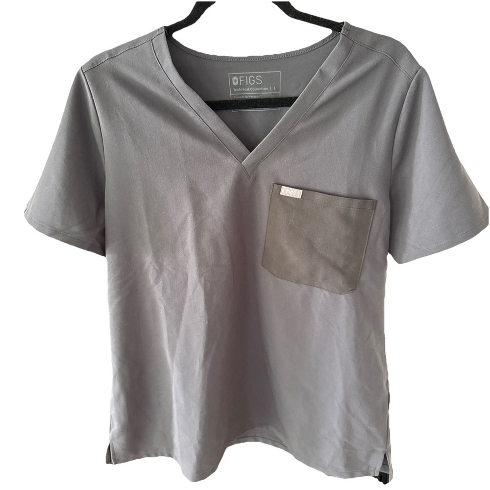 Figs Women's ‎ Gray  Scrub Top V-neck Pocket Technical Collection Size L